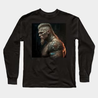 Cyberpunk Viking: A Fusion of Muscle and Machine Long Sleeve T-Shirt